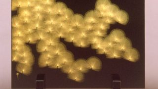 輪島塗 衝立（ついたて）寿松沈金は、のみで彫った美しい線が、幾重に