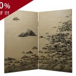 輪島塗　屏風　乾漆川原の図　210.6万円引き!