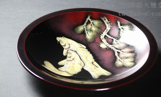 輪島塗　飾皿　鯉沈金