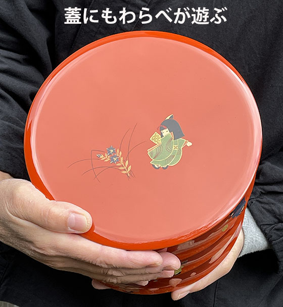 輪島塗丸三段重箱 わらべ蒔絵